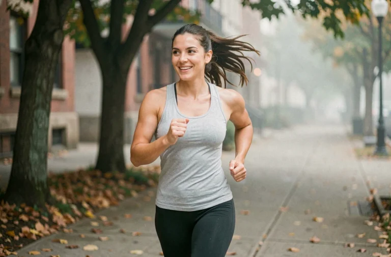 Femme en tenue de sport faisant du jogging en ville au quotidien pour améliorer sa forme physique